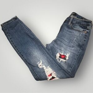 Judy Blue Buffalo Plaid Patch Distressed Skinny Fit Jeans Women’s Size 7/28